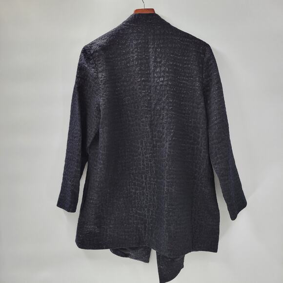 Chicos Jacquard Jacket Womens XL Smoke Gray Textured Long Line Open Front Draped - Picture 3 of 14